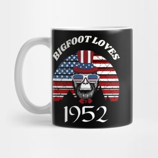 Bigfoot loves America and People born in 1952 Mug